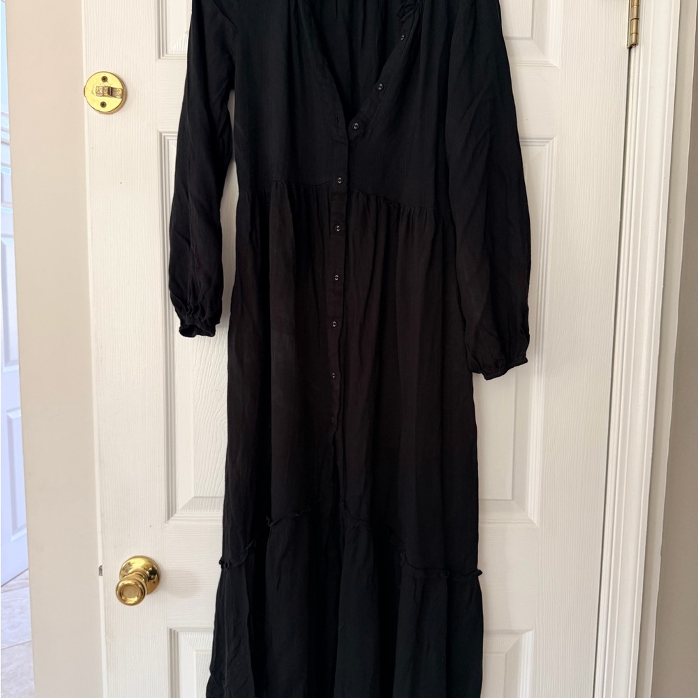 Love Black Long-Sleeve Button-Front Maxi Dress